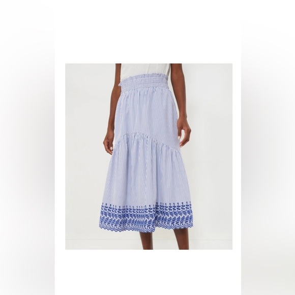 Tuckernuck Cinzia Blue Stripe Eyelet Skirt Size M NWT Cotton Blend Midi Boho - Picture 1 of 13